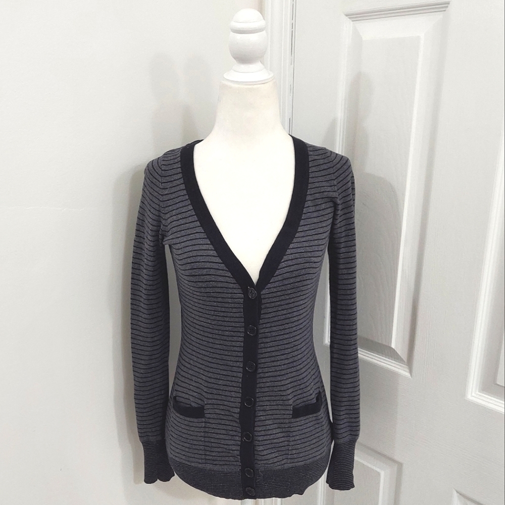 Black and Gray Striped Cardigan